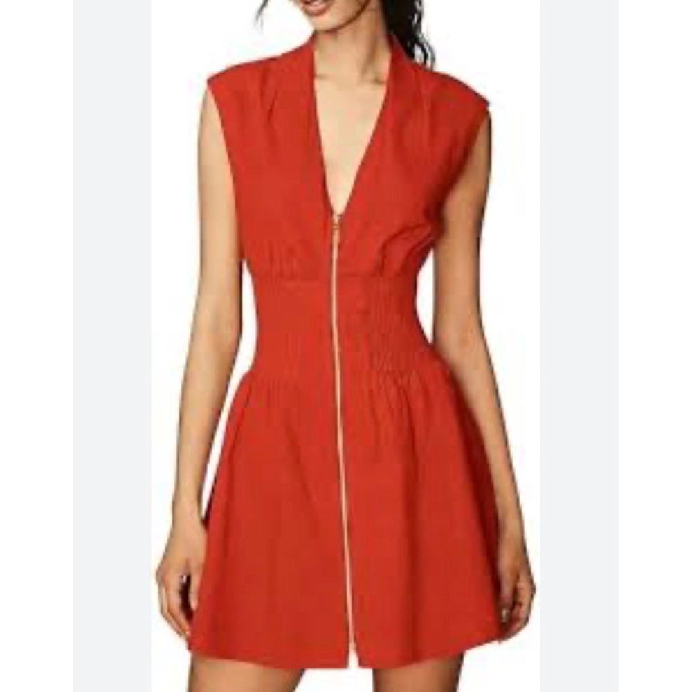 Umgee Margo Mini Dress Womens Small Red Zip Front Smocked Cinch Waist Sleeveless
